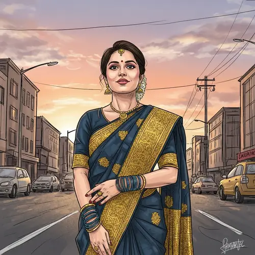 South Asian Woman in Traditional Saree at Sunset | Hopeful Spirit