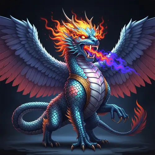 Majestic Chinese Mythical Beast with Radiant Scales and Blazing Eyes