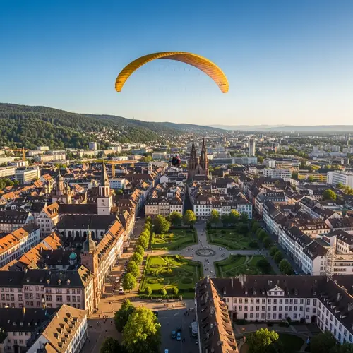 Paraglider Soaring Over Freiburg im Breisgau, Germany | Black Forest View