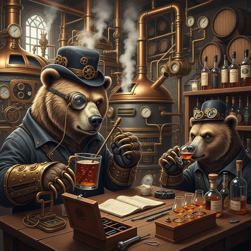 Steampunk Bear Brewmaster: Mad Bald Beer Brewer & Whisky Taster