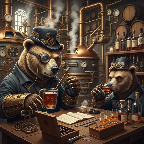 Steampunk Bear Brewmaster: Craft Beer Enthusiast & Whisky Taster
