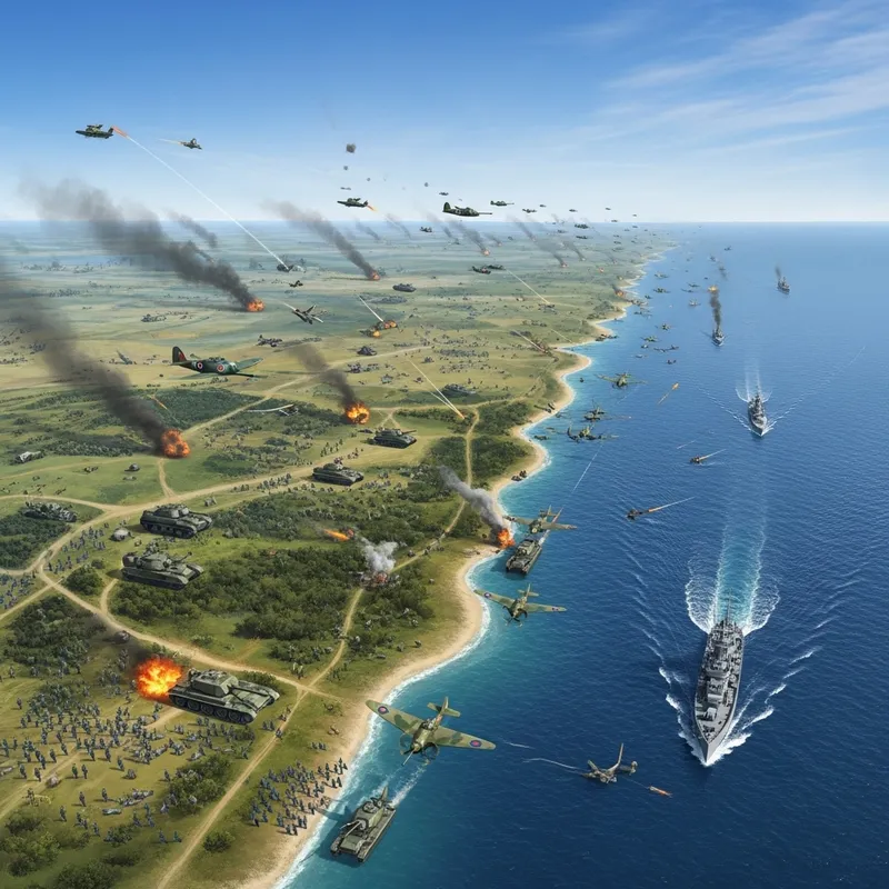 WW2 Aerial Battle Scene - Intense Military Conflict Overview