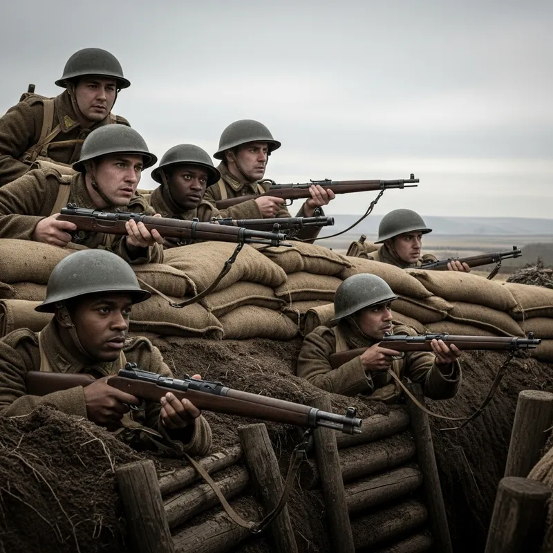 Detailed Trench Warfare Scene with Diverse Soldiers | War of the Trenches Detailed Trench Warfare Scene with Diverse Soldiers | War of the Trenches