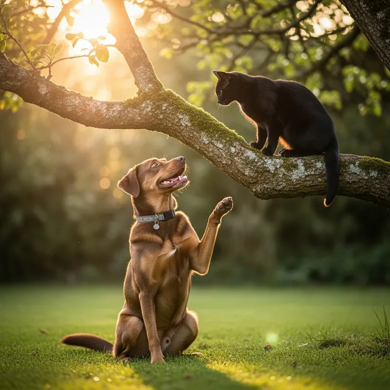 Friendly Dog Greeting Agile Cat | Heartwarming Interaction