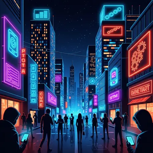 Dark Side of Technology: Neon Urban Nighttime Scenario
