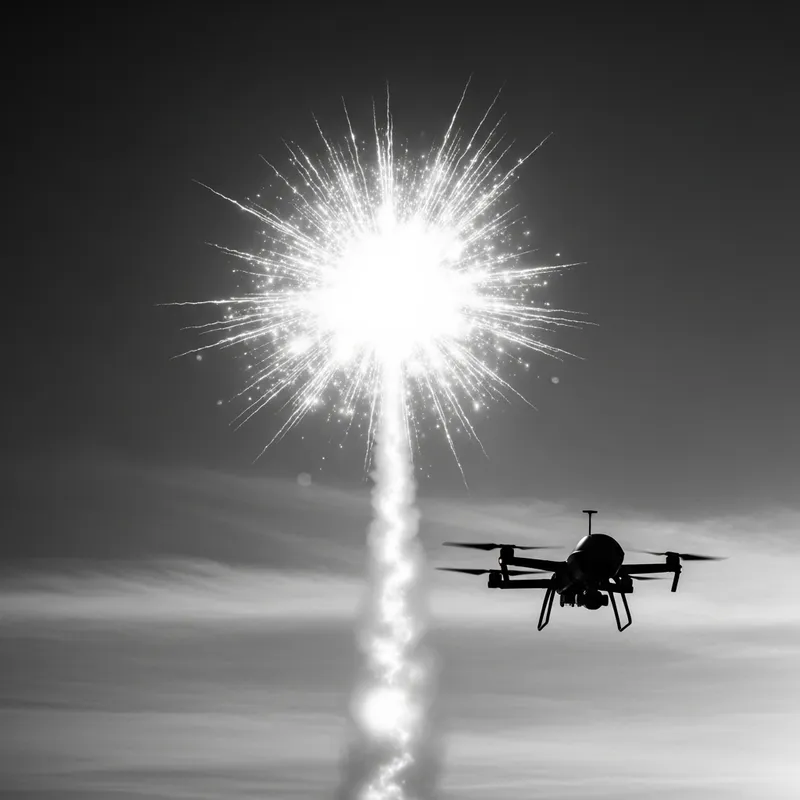 Explosive Drone Strike, Black and White Explosive Drone Strike, Black and White