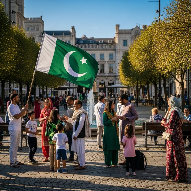 Pakistan Flag at Political Gathering in Public Square
