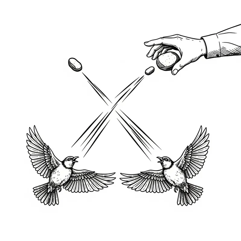 Killing Two Birds: Ancient Proverb Illustration Killing Two Birds: Ancient Proverb Illustration