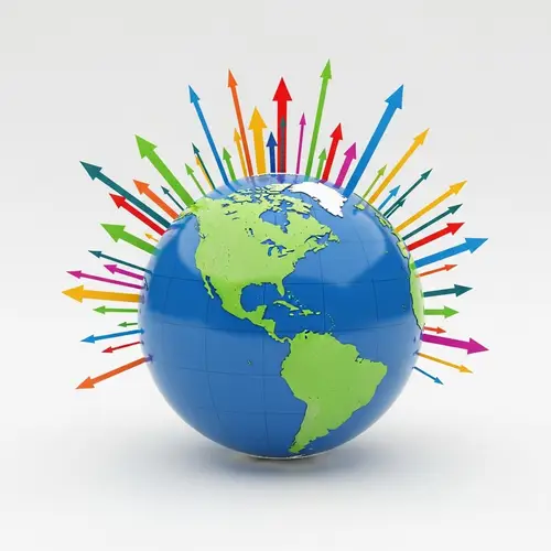 Vibrant Globe with Arrows: Global Growth & Transmission