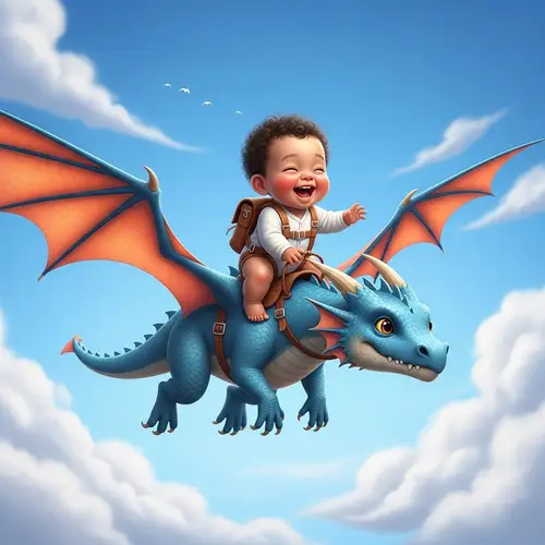 Adorable Infant Riding Flying Dragon | Illustration