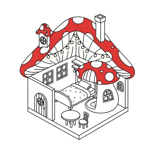 Cozy Tiny Mushroom House - Isometric Coloring Book