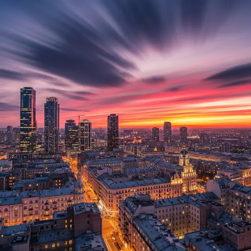 Cityscape Time-Lapse Photography with Sunset Skyline