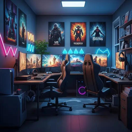 Gaming-Themed Room YouTube Banner with Vibrant Lighting