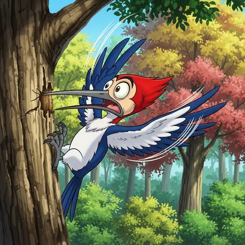 Anime Woodpecker Stuck in Tree | Colorful Japanese Style Animation