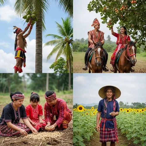 Cultural Scenes from Indonesia: Tribes Harvesting Coconut, Cashew, Peanuts & Sunflower