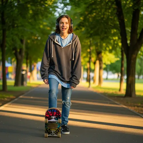 Cool Teenager Outdoor Park Scene | Hoodie, Jeans, Headphones