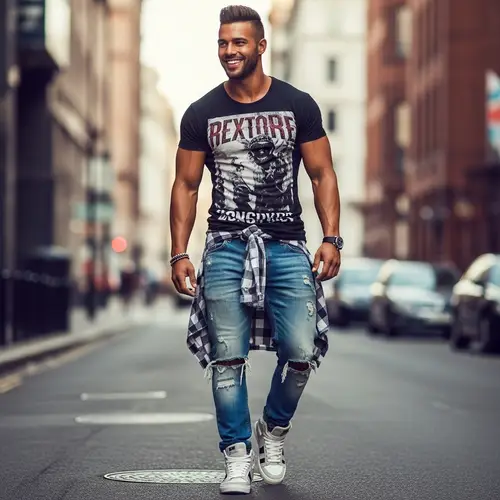 Trendy Street-Style Icon with Charming Smile