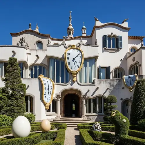Whimsical Surrealist Villa with Unique Shapes and Melting Clocks