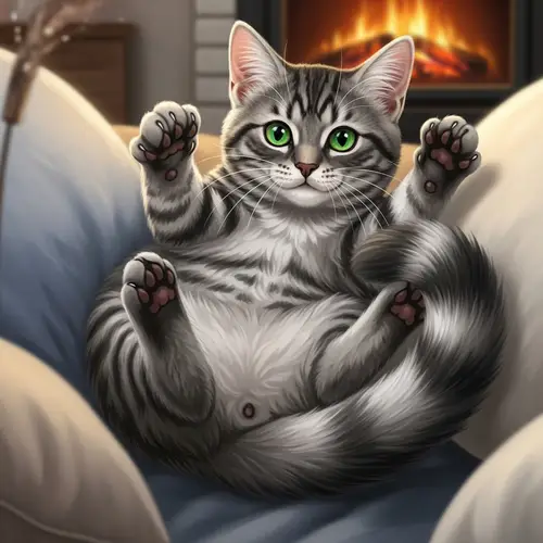 Playful Domestic Feline with Emerald Eyes | Luxurious Mottled Fur