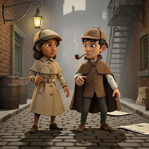 Diverse Teen Detectives in Sherlock Holmes Hats | Animated 3D Scene