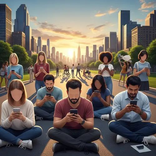 Diverse Faceless Humans Engrossed in Smartphones Missing World