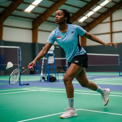 Athletic Black Woman Playing Badminton | Sports Outfit, Racquet, Shuttlecock