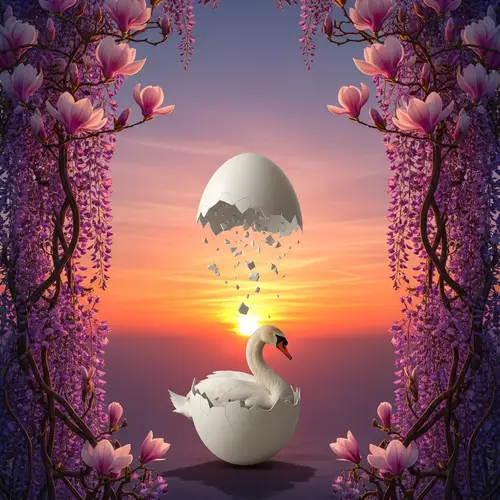 Surreal Swan Transformation Scene | Twilight Sky