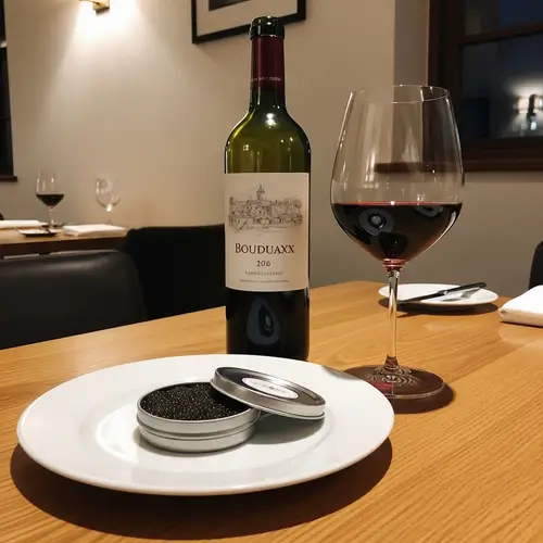 Luxurious Black Caviar Platter with Bordeaux Wine