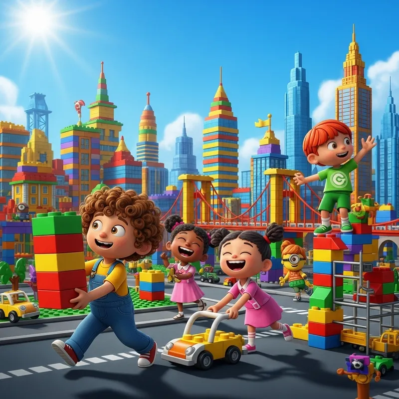 Kids Playing in a Lego City - Bright Summer Fun
