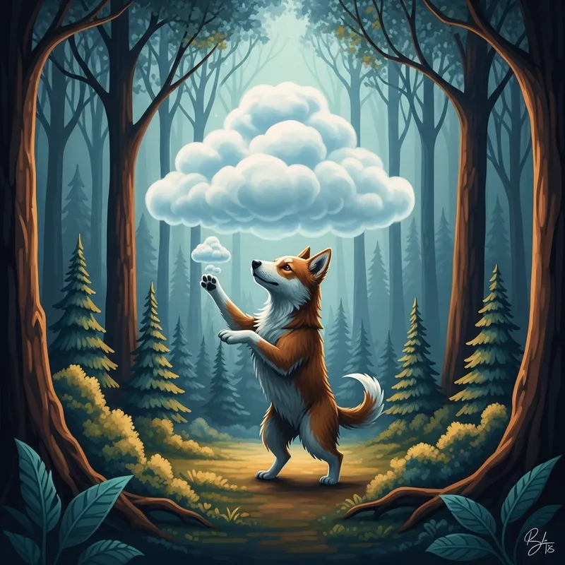Dog Making Cloud in Enchanting Forest