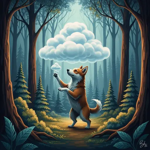 Dog Making Cloud in Beautiful Forest