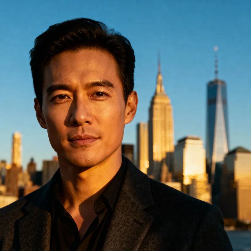 Confident Individual Against NYC Skyline