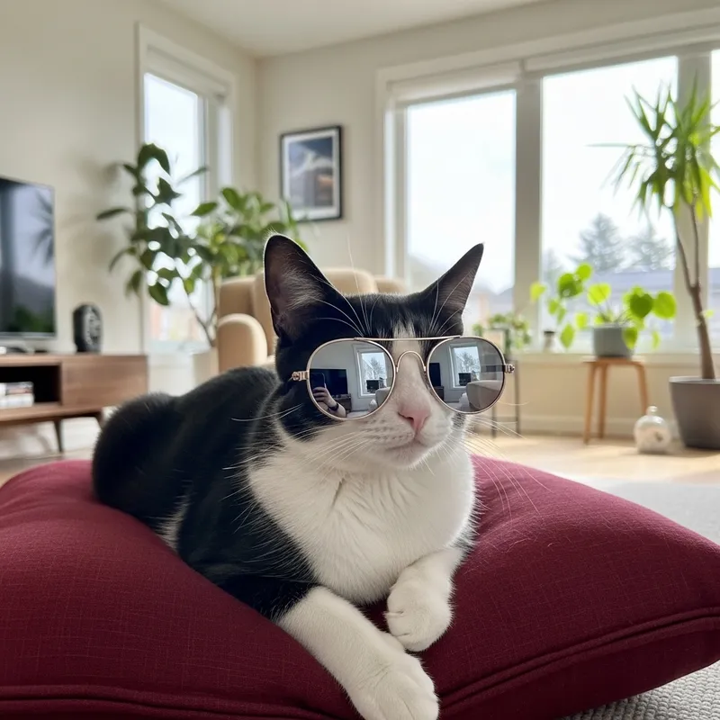 Cool Cat | Captivating Black & White Feline with Sunglasses