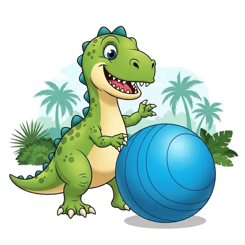 Cartoon Dinosaur Playing with a Bouncy Ball