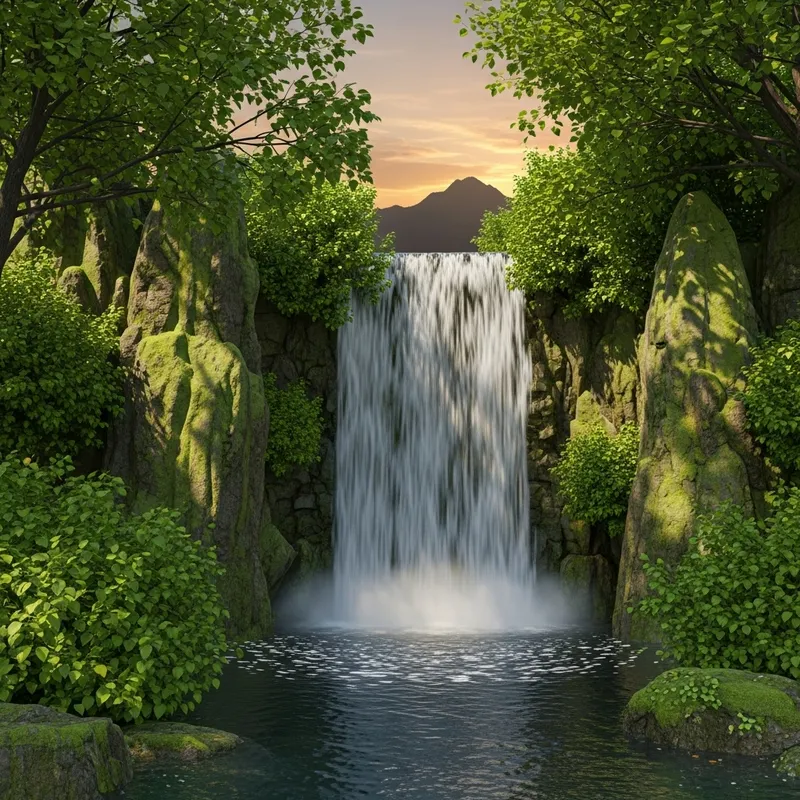 Tranquil 3D Blender Art of Cascading Waterfall & Nature Scene Tranquil 3D Blender Art of Cascading Waterfall & Nature Scene