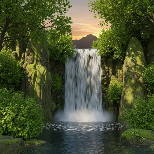 Tranquil Nature 3D Render with Cascading Waterfall