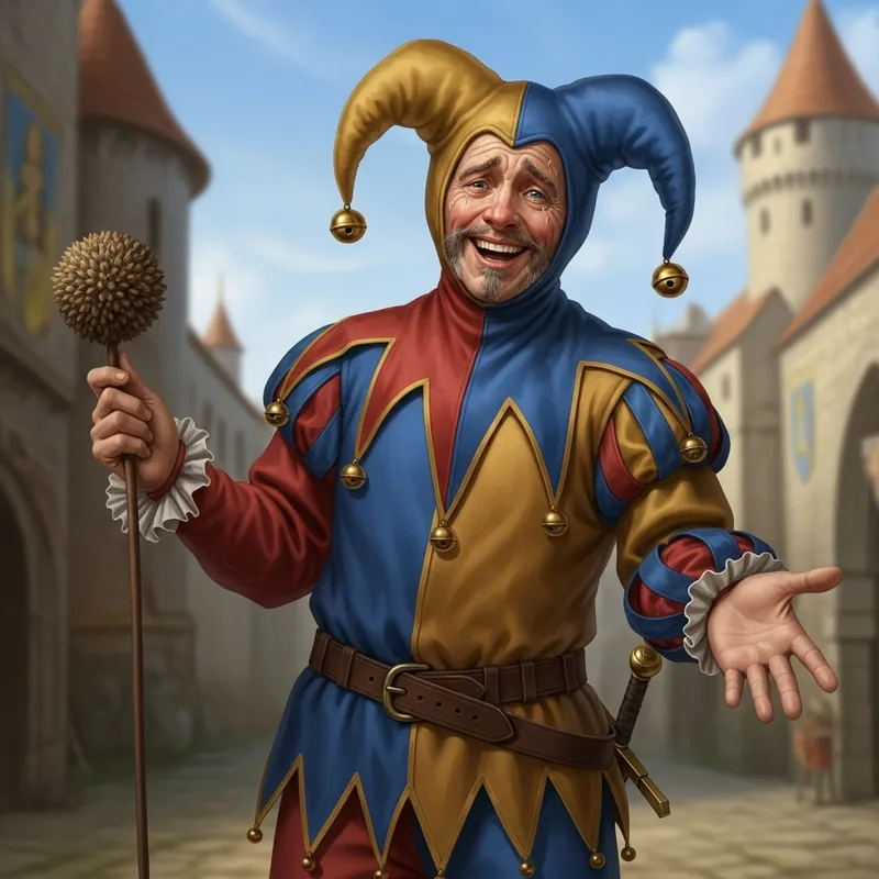 Middle Age Jester Performing in Traditional Attire