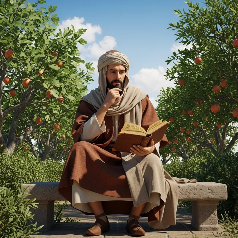 Philosopher Al Farabi in Meditative Garden Scene