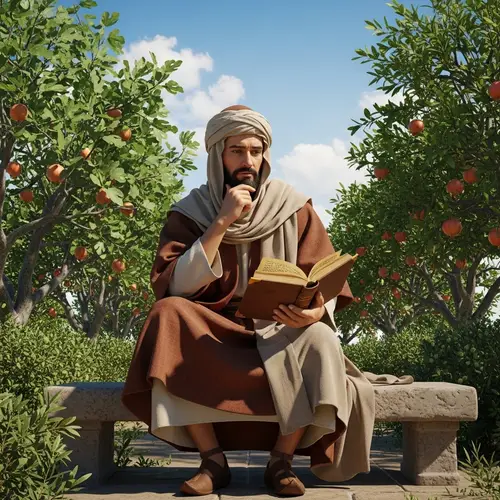 Medieval Philosopher in Traditional Attire | Pondering in Garden