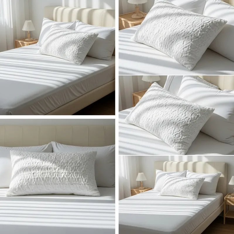 White Pillow on Bed - Various Angles | Fluffy and Textured