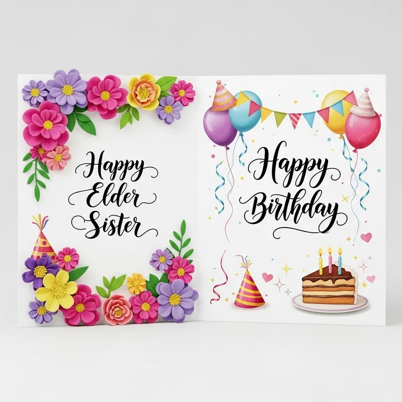Elder Sister Birthday Card with Floral Birthday Wishes
