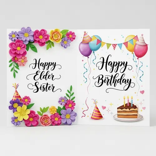 Elder Sister Birthday Card Wishes with Floral Decorations