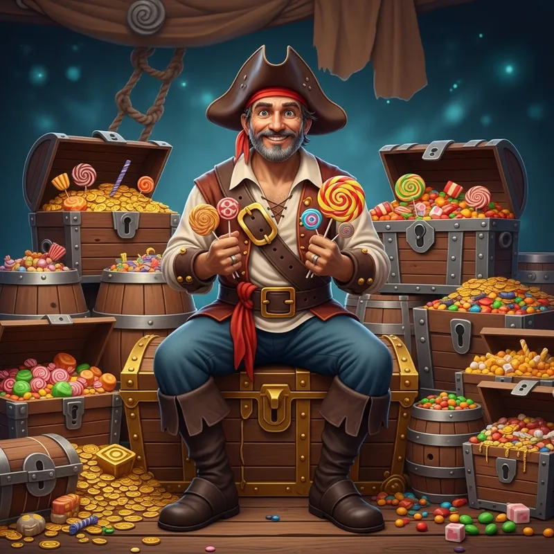 Delightful Pirate Surrounded by Sweet Treasures