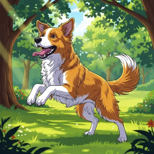 Playful Energetic Dog in Lush Green Park Illustration
