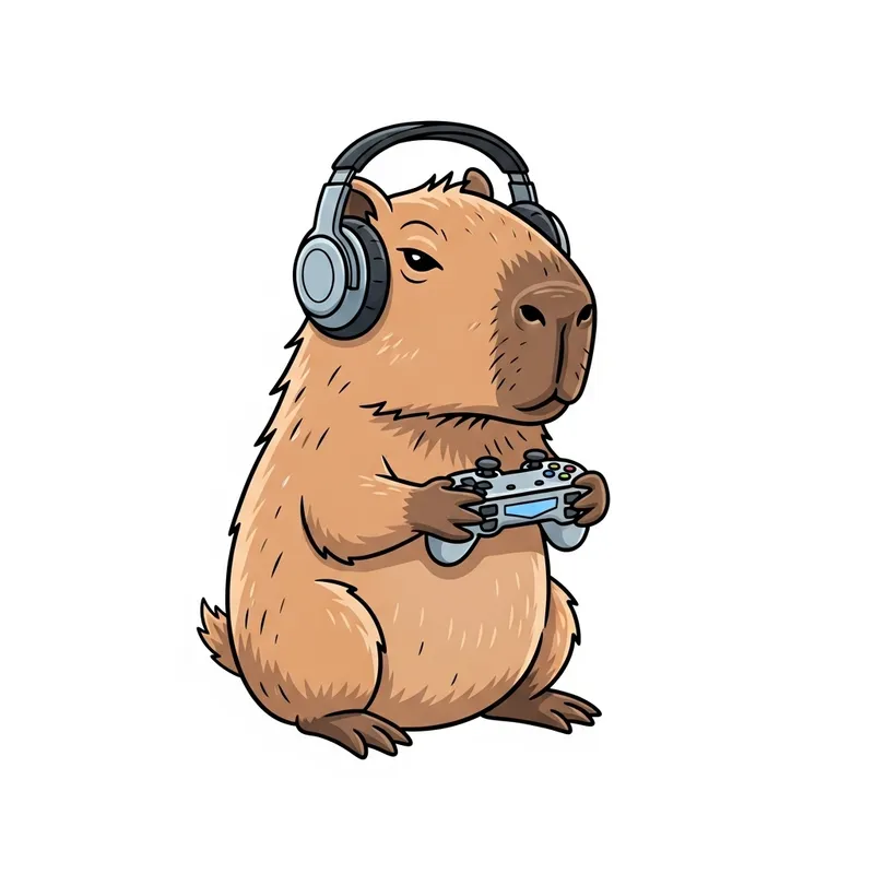 Whimsical Capybara Illustration with Game Controller & Headphones