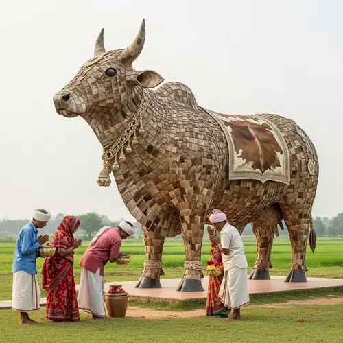 Majestic Cow-Shaped Architectural Structure in Rural India