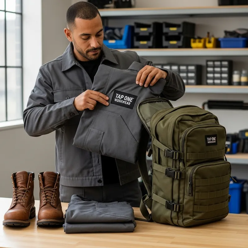 Man Packing Modern Workwear: Tap One Workwear | Brand Name Man Packing Modern Workwear: Tap One Workwear | Brand Name