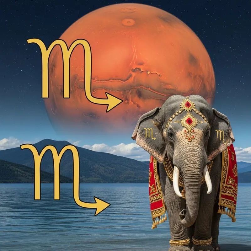 Scorpio Astrological Symbol with Mars, Water & Elephant Imagery