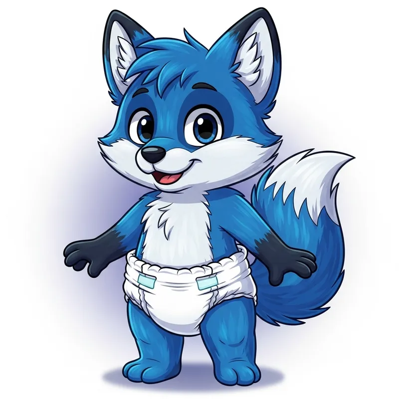 Adorable Blue Fox Fursona in Fresh Diaper Art Adorable Blue Fox Fursona in Fresh Diaper Art