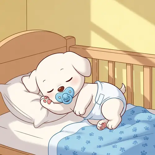 Adorable Newborn White Cartoon Puppy in Diapers Sleeping